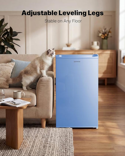 Upstreman 3.2 Cu.Ft Mini Fridge with Freezer, Blue-BR321 | Adjustable Thermostat, Energy Saving, Low Noise, Reversible Door, Small Refrigerator for Dorm, Bedroom, Office