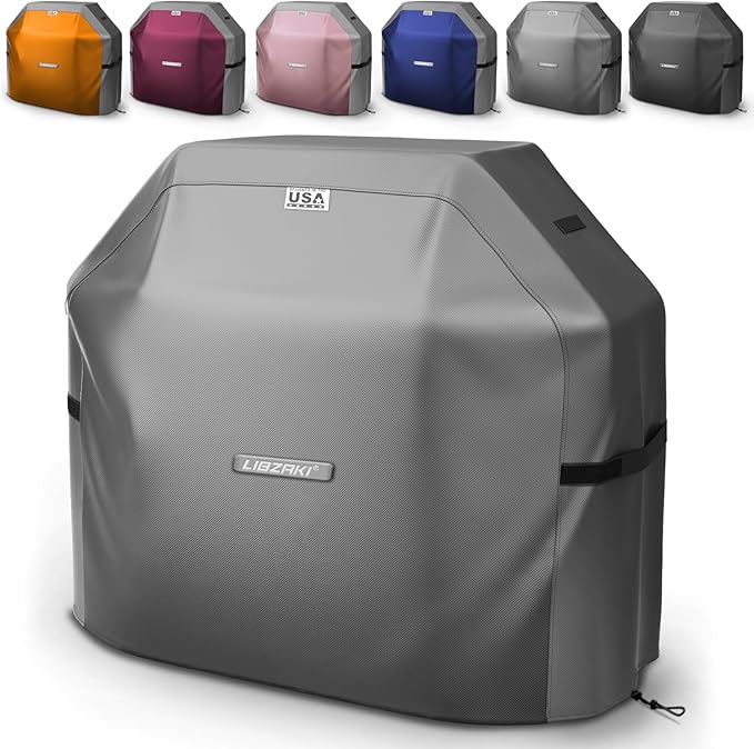 LIBZAKI Grill Cover 420D Waterproof, Weather Resistant, Rip-Proof, Anti-UV, Fade Resistant,Gas Grill Cover for Weber,Char Broil,Nexgrill Grills, etc.58 inches-Gray