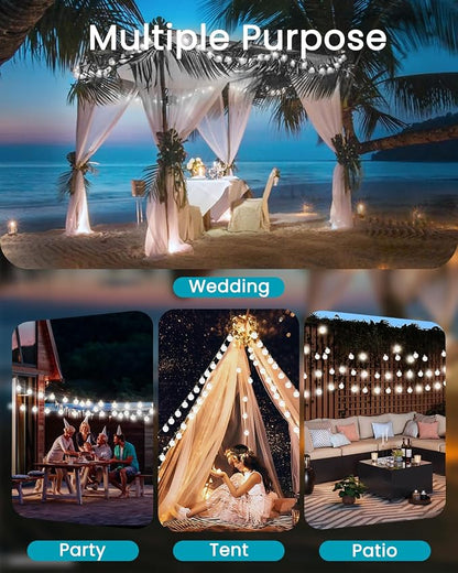 LORRYTE Solar String Lights Outdoor 32FT 50 LED Patio Lights, White | Crystal Globe, IP65 Waterproof, Auto On/Off, 8 Modes Solar Powered Light for Outside Garden Yard Wedding Porch Party Decor