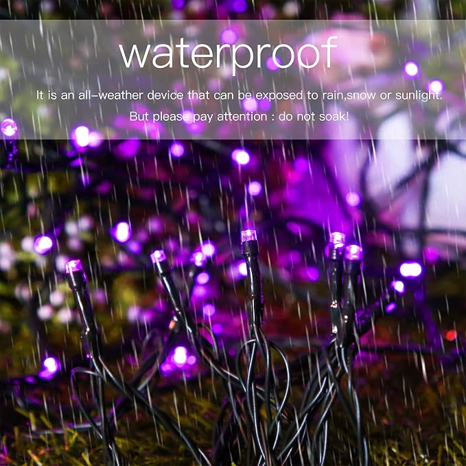 Solar Halloween String Lights, Purple 200Led, Outdoor Waterproof | 2 Pack Total 400Led 144Ft 8 Mode Timer, IP44 Outside Fairy Lights for Tree, Garden, Patio, Lawn, Yard Decorations