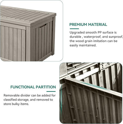 YITAHOME 180 Gallon Large Outdoor Storage XL Deck Box w/Divider for Patio Furniture,Outdoor Cushions, Garden Tools, Sports Equipment and Pool Supplies, Waterproof, Resin, Lockable, Taupe