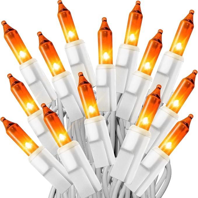 Christmas Mini String Lights Orange, 50FT 200 Count Incandescent Connectable Halloween Lights, UL Listed Waterproof Christmas Decorations for Indoor Outdoor Party Home Garden Decor, White Wire