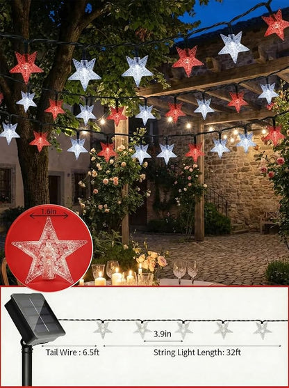 Twinkle Solar Star String Lights Red White Outdoor 39FT /100 L Fairy Lights | 8 Modes Camping Garden Wedding Party Tree Holidays Backyard Patio