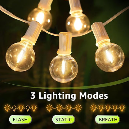 Mlambert 48FT Solar String Lights, Outdoor Waterproof Patio Lights with 15 Shatterproof G40 Bulbs(1 Spare), Led Light for Backyard-White Wire