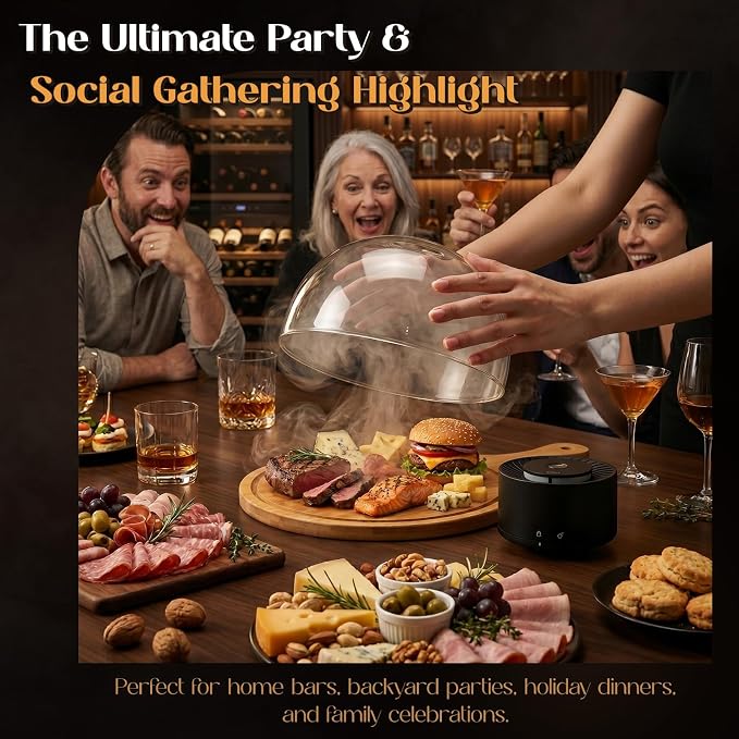 Umimile Electric Cocktail Smoker Kit, USB-C Rechargeable Torch-Free Whiskey Smoker for Cocktails and Food, Adjustable Smoke Control, Glass Cover, Wood Tray, 6 Wood Chips (7.09 inches)