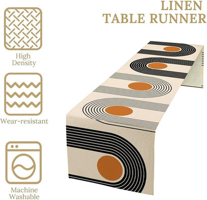 Abstract Mid Century Table Runner Sun Rainbow Geometric Arch Minimalisted Modern Aesthetic Summer Seasonal Dinner Runner for Farmhouse Home Kitchen Holiday Party Decor 13x108in