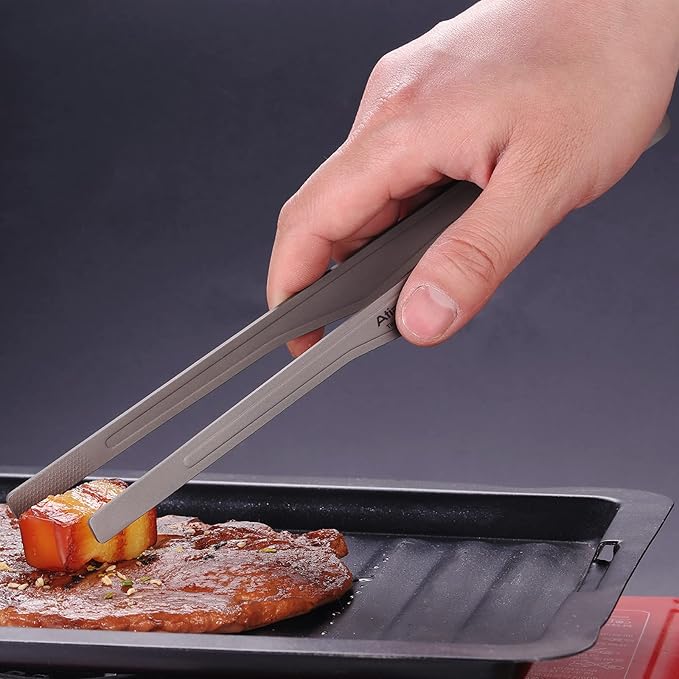 Titanium BBQ Tongs Grill Tongs Tweezer Clip Multi Function for Kitchen Salad Steak Barbecue Buffet (Grey, 10)