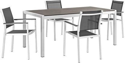 Modway Shore 5-Piece Aluminum Outdoor Patio Dining Table Set in Silver Black