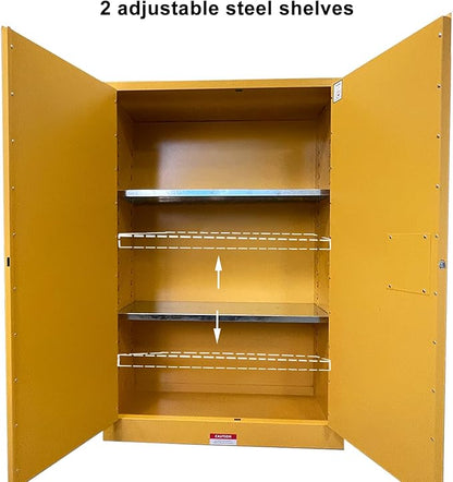 Flammable Liquid Storage Cabinet 43" x 18" x 65" Safety Hazardous Lockers | 45 Gal Fire Proof Safe, Double Wall Steel, 2 Manual Doors, Dual Locks, 2 Adjustable Shelves, For Gasoline Liquid Chemical