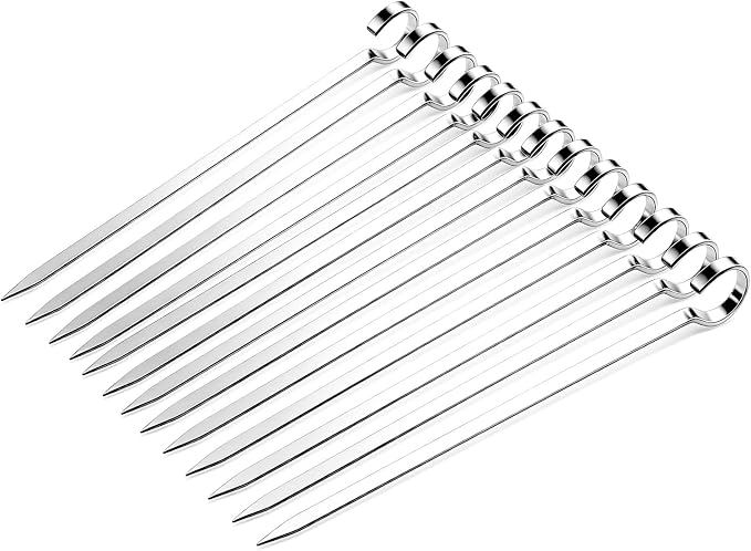 40PCS Kabob Skewers Flat Metal BBQ Barbecue Skewer 7" short Stainless Steel Shish Kebob Sticks Wide Reusable Grilling Skewers Set for Meat Shrimp Vegetable, Set of 40 with box (4.75inch 40PCS)