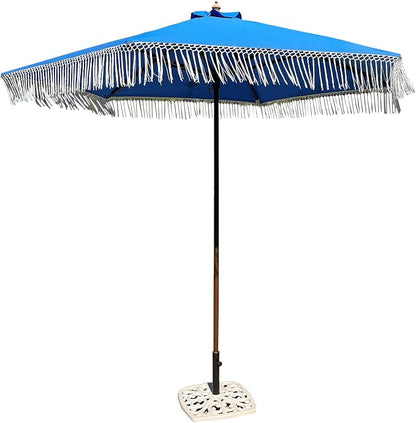 FORMOSA 9ft 6 Rib Market Coastal Patio Umbrella Replacement Canopy - 300D UV Protective and Water Resistant Patio Fabric Cloth - Umbrella Replacement Cover CANOPY ONLY (Capri Blue Tassels Olefin)