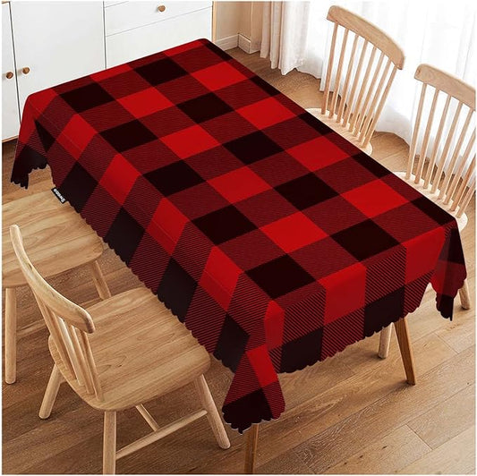 Swono Buffalo Plaid Red Table Cloth Classic Lumberjack Tartan Pattern Rectangle Tablecloth Red Black Picnic Table Cover BBQ Table Cloths Polyester for Kitchen 50x72 Inch