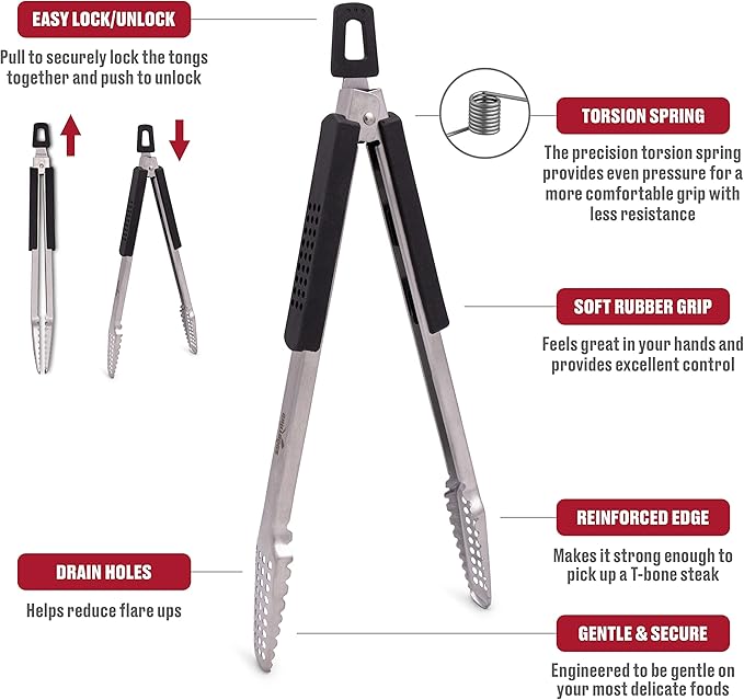 Dropkick Your Old Tongs, GRILLHOGS 16-Inch 2 Pack Barbecue Tongs Are the Only Equipment That Can Handle Your Massive Meat, Stainless Steel + Soft Grip, Dishwasher Safe, Premium Grill Tongs