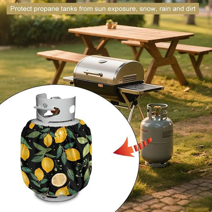 Propane Tank Cover 20lb Gas Tank Cover Outdoor 600D Heavy Duty Waterproof Covers Fits Standard 20 lb Cylinder, 13.7'' x 16.5'' Lemon Leaf