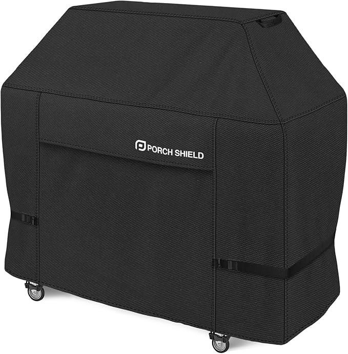 Porch Shield 64W x 24D x 48H inch Premium Gas Grill Cover Up to 64 inch, Waterproof and Fade Resistant 600D BBQ Covers for Weber, Brinkmann, Char-Broil and More, Black