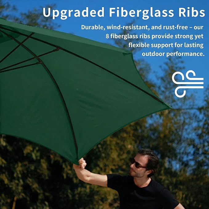 10FT Patio Umbrella Outdoor Market Umbrella with Crank and Tilt, 8 Flexible Fiberglass Ribs, UV-Resistant Waterproof Canopy for Patio, Deck, Garden, Backyard, Forest Green