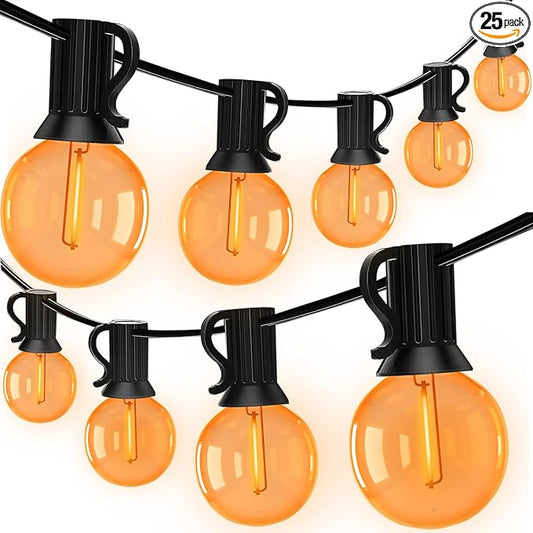 Halloween G40 LED String Light Dimmable, 50Ft Outdoor Globe Lights with 27 LED Orange Clear Replacement Bulbs(2 Spare), Halloween Decorations for Patio, Proch, Ghost Party, Yard Decor, E12 Base
