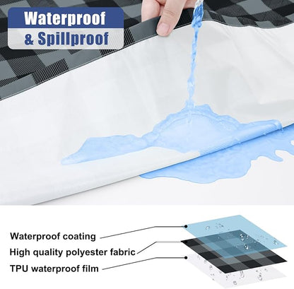 Smiry Picnic Table Cloth 2 Pack, Waterproof Elastic Fitted Tablecloths for 8FT Rectangle Tables, Washable Polyester Buffalo Plaid Tablecloth for Camping & Outdoor (Black & Grey, 30" x 96")