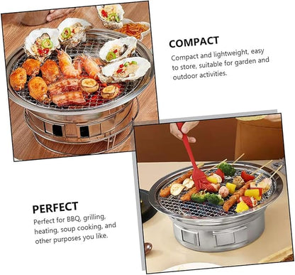 HEMOTON Portable Korean Style Stainless Steel Charcoal Barbecue Grill Small Outdoor Bbq Stove with Grate for Camping and Housewarming