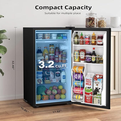 Antarctic Star 3.2 Cu.Ft. Compact Refrigerator,Single Door Mini Fridge with Adjustable Thermostat,Low noise for Apartment,Dorm,Office,BLACK