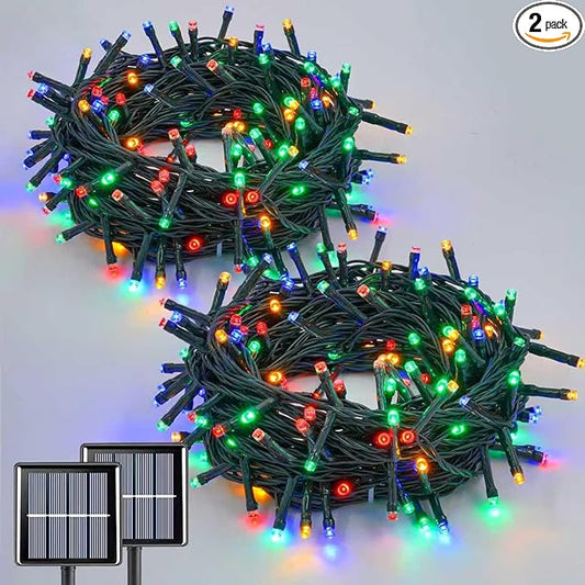 QITONG 2 Pack Multicolor Solar String Lights, Each 66ft 200 LED Solar Christmas Lights Outdoor Waterproof, 8 Modes Colored SolarTwinkle Lights for Outside