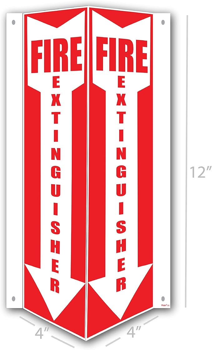 3D Fire Extinguisher Sign | 12 x 4 x 4 Inch Fire Projection Wall Sign | Pre-Drilled Mounting