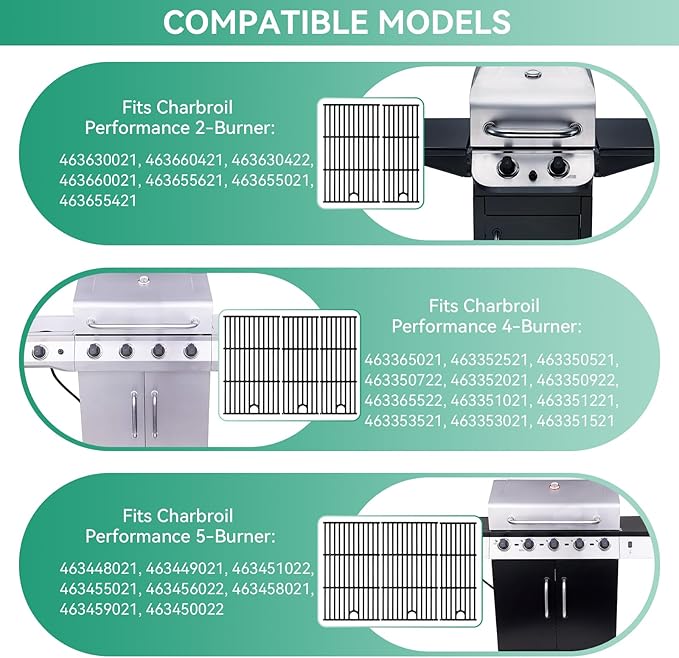 463365021 463366022 17 Inch Grill Grates for Charbroil Performance 4 Burner 463354021 463352521 463351021, 2 Burner 463630021, Cast Iron Cooking Grate Replacement Parts for G426-0004-W1 G426-0005-W1