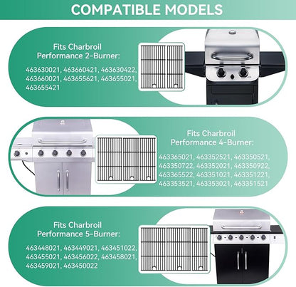 463365021 463366022 17 Inch Grill Grates for Charbroil Performance 4 Burner 463354021 463352521 463351021, 2 Burner 463630021, Cast Iron Cooking Grate Replacement Parts for G426-0004-W1 G426-0005-W1