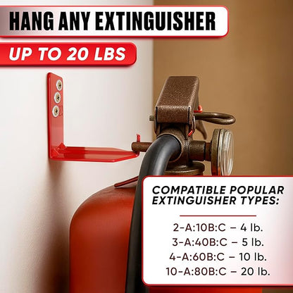 Fire Extinguisher Mount Brackets Set of 8, Heavy Duty Wall Mount Hook 2.36 x 1.57 x 2.36 in, Screws Anchors and Gaskets, Quick Install Holder, Supports up to 20 lb for Garage Workshop Home Cabinet Use