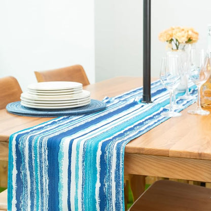 YiHomer Indoor Outdoor Tabletop for Spring Summer Decorations, Picnics and Dinner Parties - Stain and Water Resistant, Crayon Art (Ocean), Zipper Table Runner, 14 x 108 with Umbrella Hole
