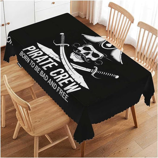 Swono Tablecloth 52"X70" Pirates Crew, Pirates Skull Crossed Sabers Black Rectangle Table Cover Anti-Oil Tablecloth for Dining Tables, Parties, Wedding and Banquet Decoration