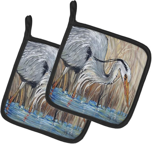 Caroline's Treasures JMK1228PTHD Blue Heron Pair of Pot Holders Kitchen Heat Resistant Pot Holders Sets Oven Hot Pads for Cooking Baking BBQ, 7 1/2 x 7 1/2