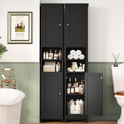 TEENFON 67" Tall Bathroom Cabinet with Adjustable Shelves and Doors, Narrow Bathroom Storage Cabinet for Small Space, Living Room, Entryway, Kitchen, Black