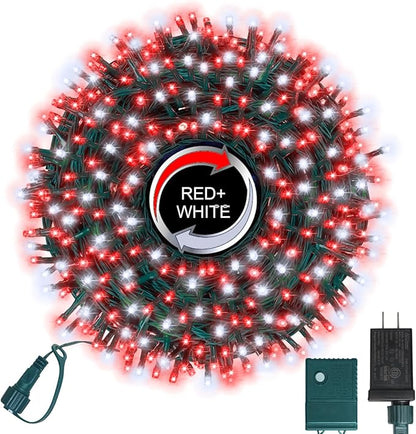 500 LED String Lights Outdoor, 16 Modes Plug in Twinkle Fairy Lights for Bedroom, 46ft 500LED Christmas Lights Cluster Lights Outdoor Waterproof Red&White Bulb