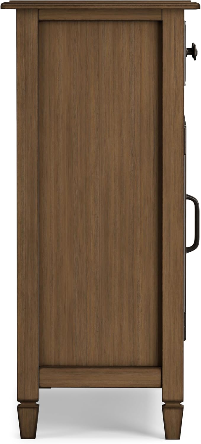 SIMPLIHOME Connaught 40" Solid Wood Cabinet in Rustic Natural Aged Brown | Traditional slim entryway and living room organizer for hats, gloves, shoes and keys with space-saving storage design.