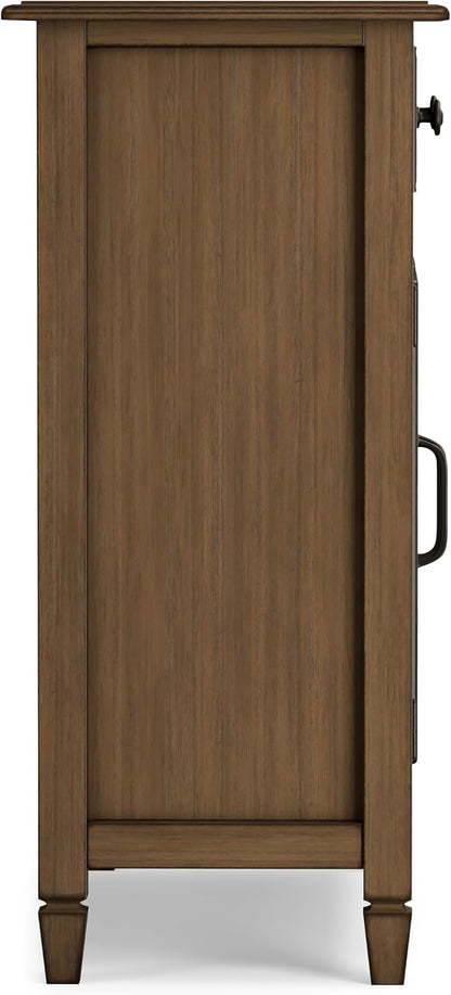 SIMPLIHOME Connaught 40" Solid Wood Cabinet in Rustic Natural Aged Brown | Traditional slim entryway and living room organizer for hats, gloves, shoes and keys with space-saving storage design.