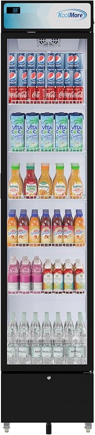 KoolMore 17 in. Slim Commercial Merchandiser Display Refrigerator 7 Cu. Ft. in Black, ETL Listed (KM-MDR-17S)