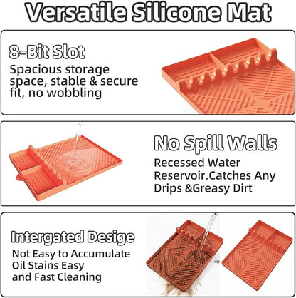 Silicone Grill Mat Compatible with Blackstone Griddle Accessories, Extra-Thick Griddle Tools & Spatula Mat with Drip Pad for Side Shelf, Outdoor BBQ Utensil Holder, Gifts for Men (Orange)