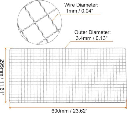 HARFINGTON Square BBQ Grill Net 29.5x60cm Stainless Steel Cross Wire Barbecue Mesh Mat for Baking Smoking Charcoal Grilling Roasting