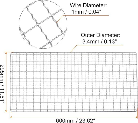 HARFINGTON Square BBQ Grill Net 29.5x60cm Stainless Steel Cross Wire Barbecue Mesh Mat for Baking Smoking Charcoal Grilling Roasting