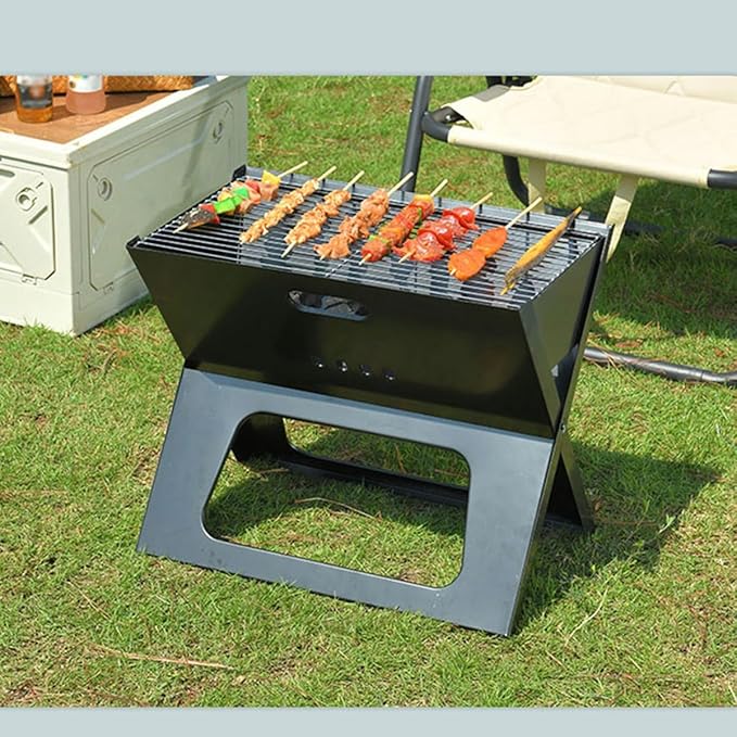 1pc Black BBQ Grill, Outdoor Barbecue Grill Barbecue Charcoal Folding Portable Charcoal Portable Grill Tools