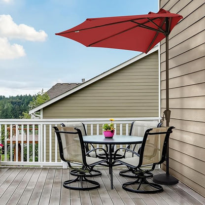 JEAREY 9ft Half Umbrella Outdoor Patio Umbrella Market Umbrellas with Crank, 1/2 Round Wall Umbrella 5 Sturdy Ribs UV Protection for Pool Garden Balcony Deck, Red