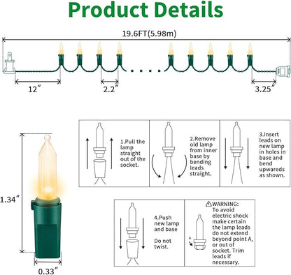 LAMPHOME Clear Warm White Christmas String Lights, 100 Count 19.6Ft Incandescent Mini Lights, Green Wire Waterproof Indoor Outdoor String Lights for Xmas Tree, Garland & Holiday Party Decor