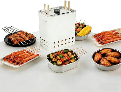 Square Charcoal Grill,26-Skewer Portable Smokeless Outdoor BBQ Grill with Stainless Steel,for Camping Travel Picnics & Backyard