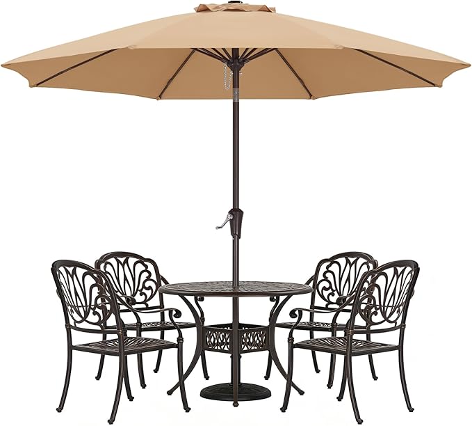 ABCCANOPY 11FT Patio Umbrella, Waterproof Table Umbrella with Push Button Tilt and Crank, 8 Ribs UV Protection Pool Umbrella for Garden, Lawn, Deck & Backyard (Khaki)