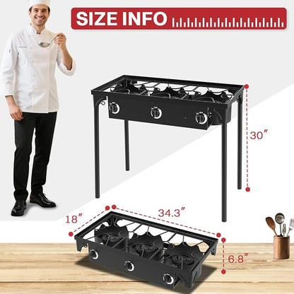 3 Burner Propane Camp Stove | 225,000 BTU | High Pressure Gas Burners | CSA Certified | Waterproof Cover | Detachable Legs | Ideal for Camping Tailgating Backyard Outdoor Cooking