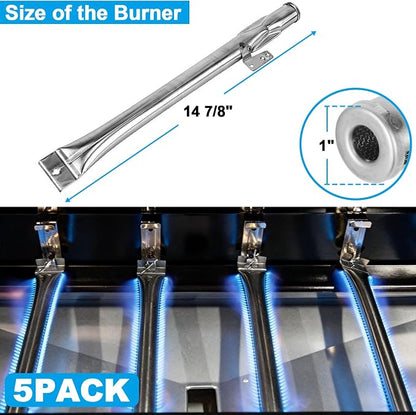 Set of 5 Grill Heat Plates and 5 Burner Tubes with Igniter Electrode Replacement Parts for Nexgrill 5 Burner 720-0888 720-0888N 720-0882S Grill Replacement Parts for Nexgrill Gas Series