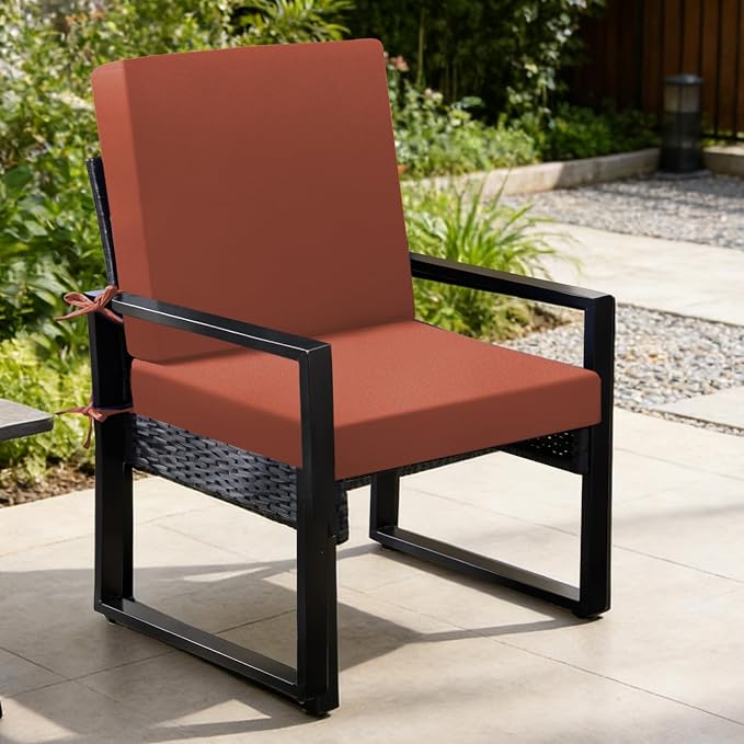 Outdoor Chair Cushions Set of 2, 19x19x3 Inch Waterproof & Fade Resistant Patio Furniture Seat Cushions with Ties, Square Outdoor Dining Chair Cushions for Lawn, Garden, Deck & Yard, Spice