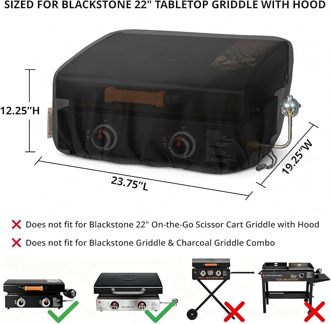 Griddle Cover for Blackstone 22 inch Tabletop Griddle with Hood,Custom Fit Waterproof UV Resistant Windproof Portable Grill Cover for Blackstone Adventure Ready and More Mini Camping Tabletop Griddle