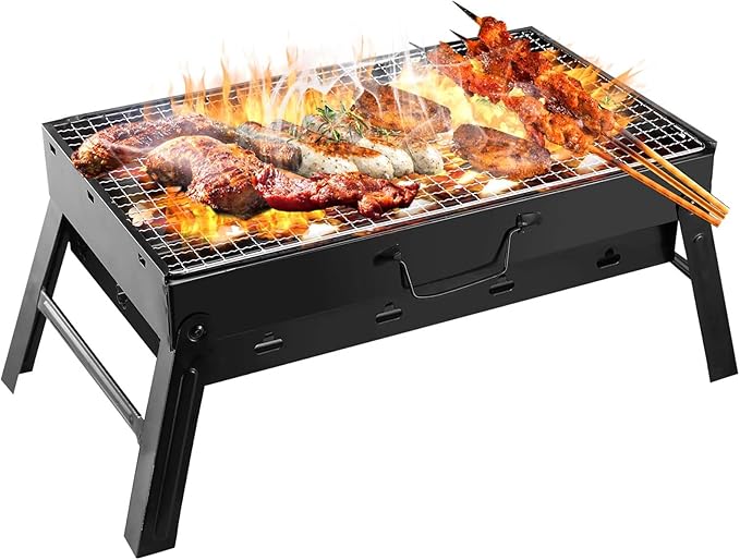 Portable Charcoal Grill, Barbecue Desk Tabletop Barbecue Grill, Mini Smoker Stainless Steel Folding Small BBQ Grill for Outdoor Cooking Camping Picnics Beach